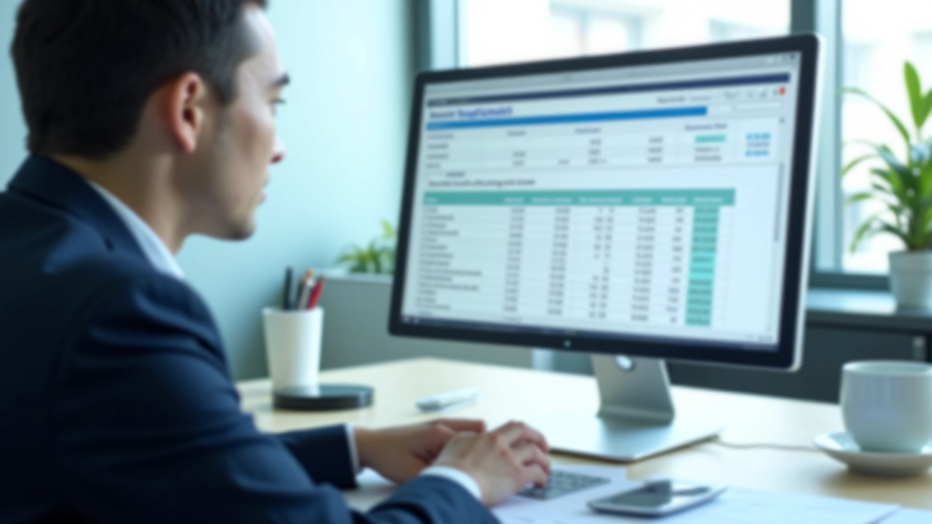 Financial analyst working at desk with spreadsheet and calculator, reviewing cash forecasts