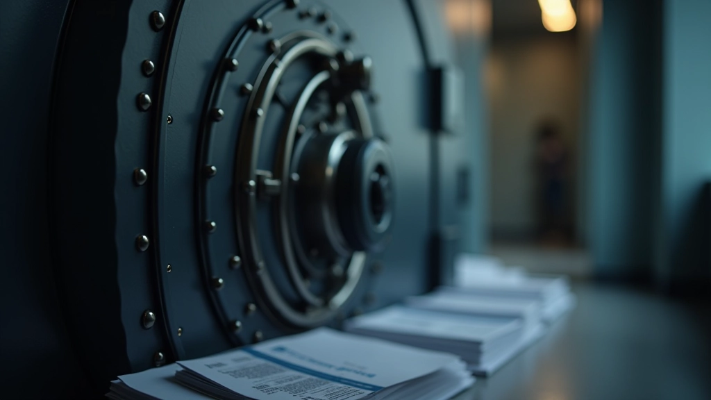 Safe deposit box and financial documents representing emergency reserves and business stability
