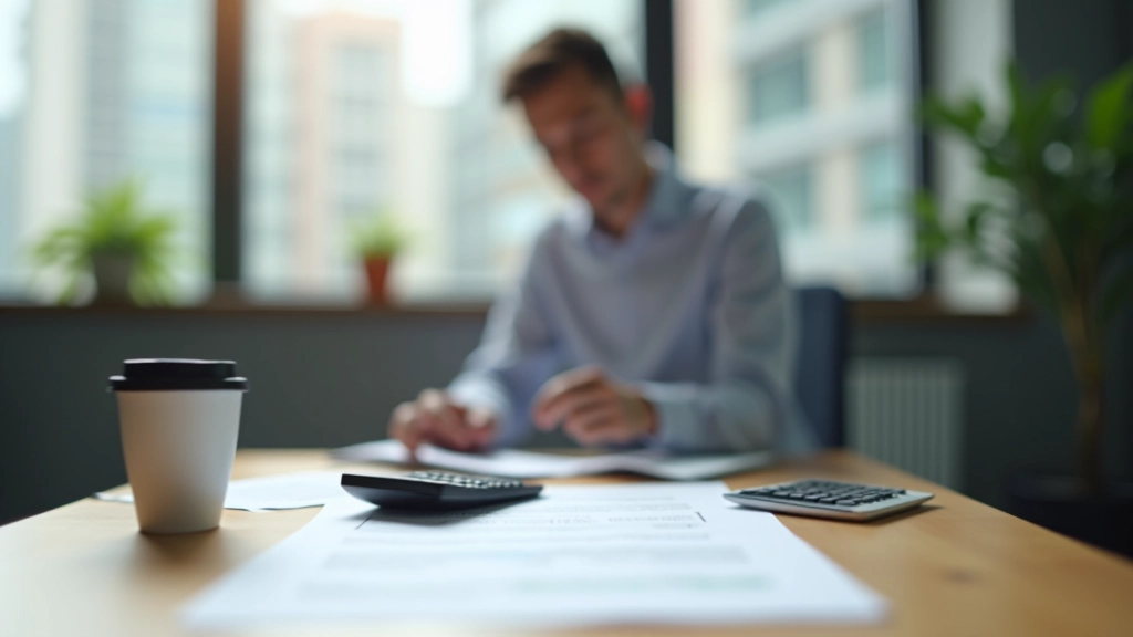 Business professional reviewing cash flow management documents at office desk