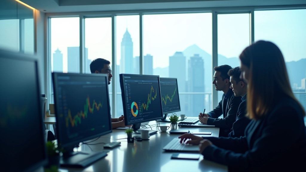 Modern financial office workspace with team discussing cash flow management strategies